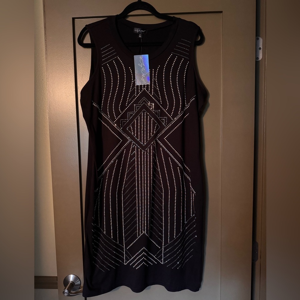 NWT Say What? Black Dress with Silver Accents 2X